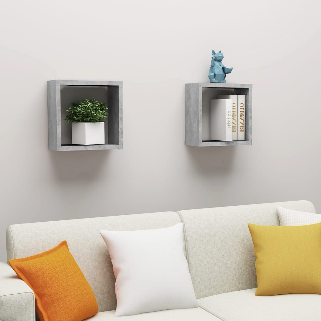 Wall Cube Shelves 2 pcs Concrete Grey 30x15x30 cm - Design Hut