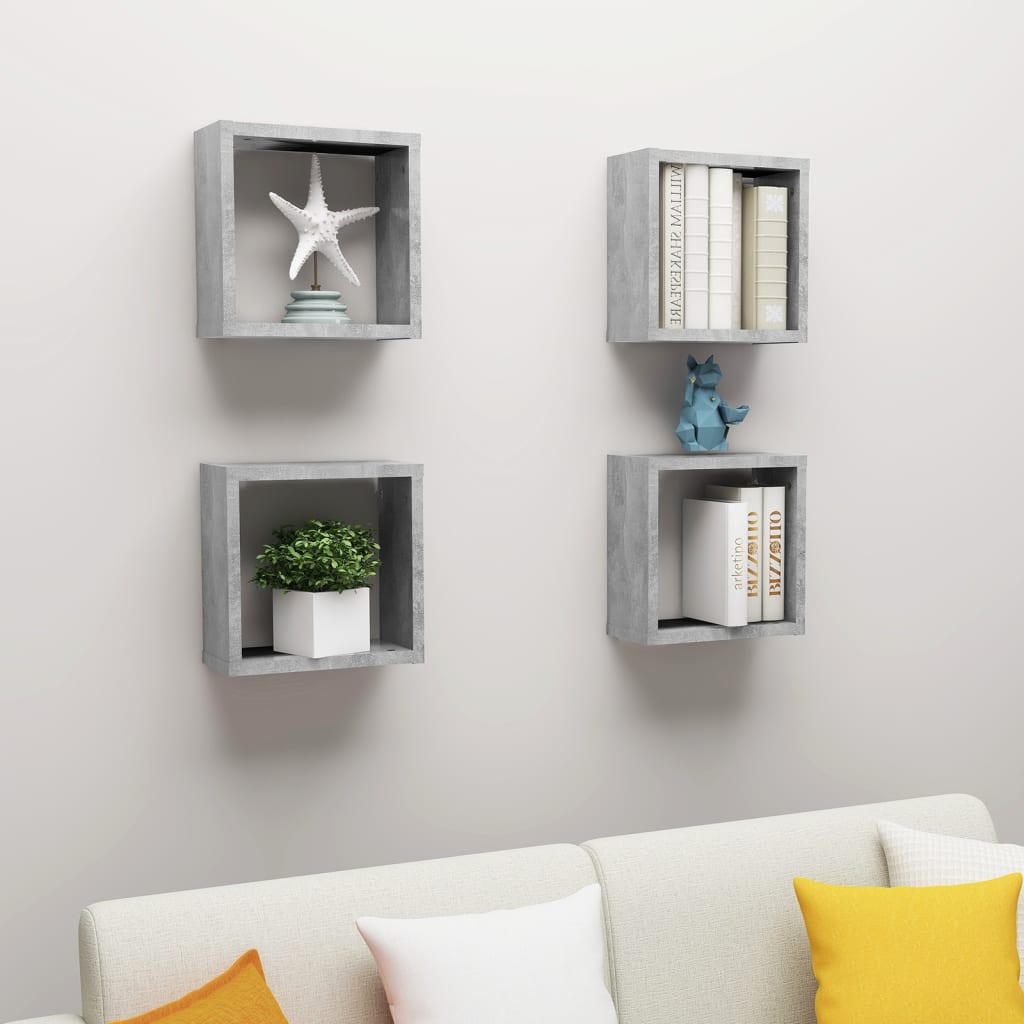 Wall Cube Shelves 4 pcs Concrete Grey 30x15x30 cm - R and M Furniture