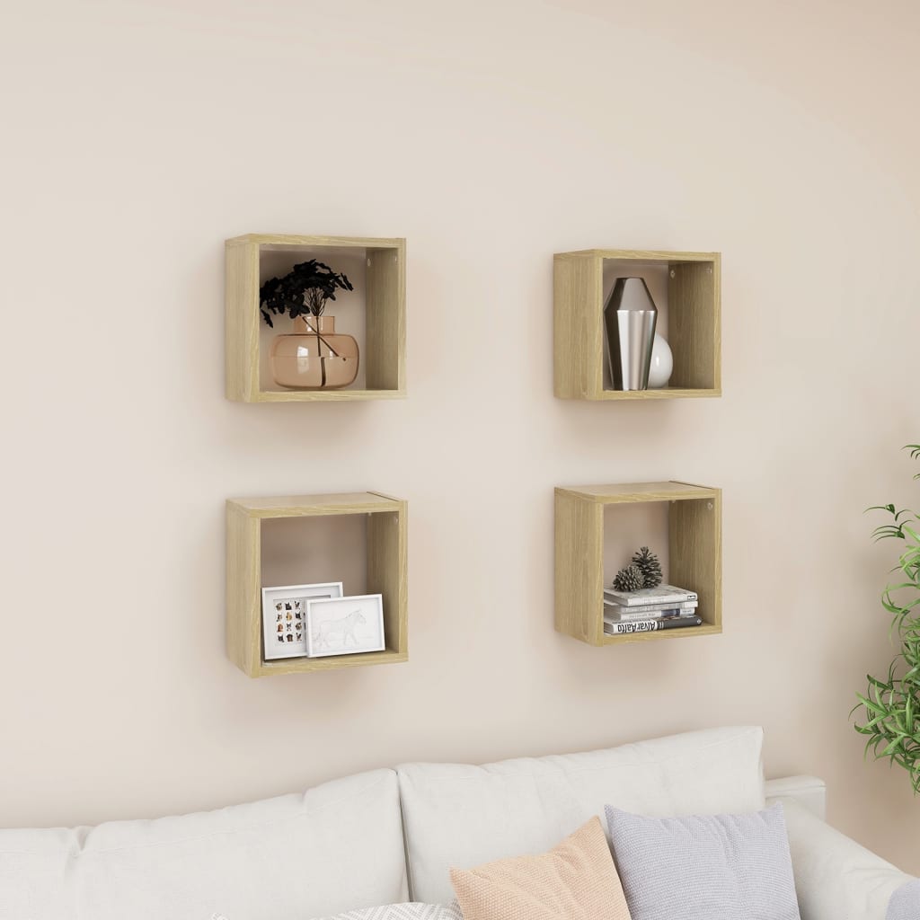 Wall Cube Shelves 4 pcs Sonoma Oak 26x15x26 cm - Sid & Sam