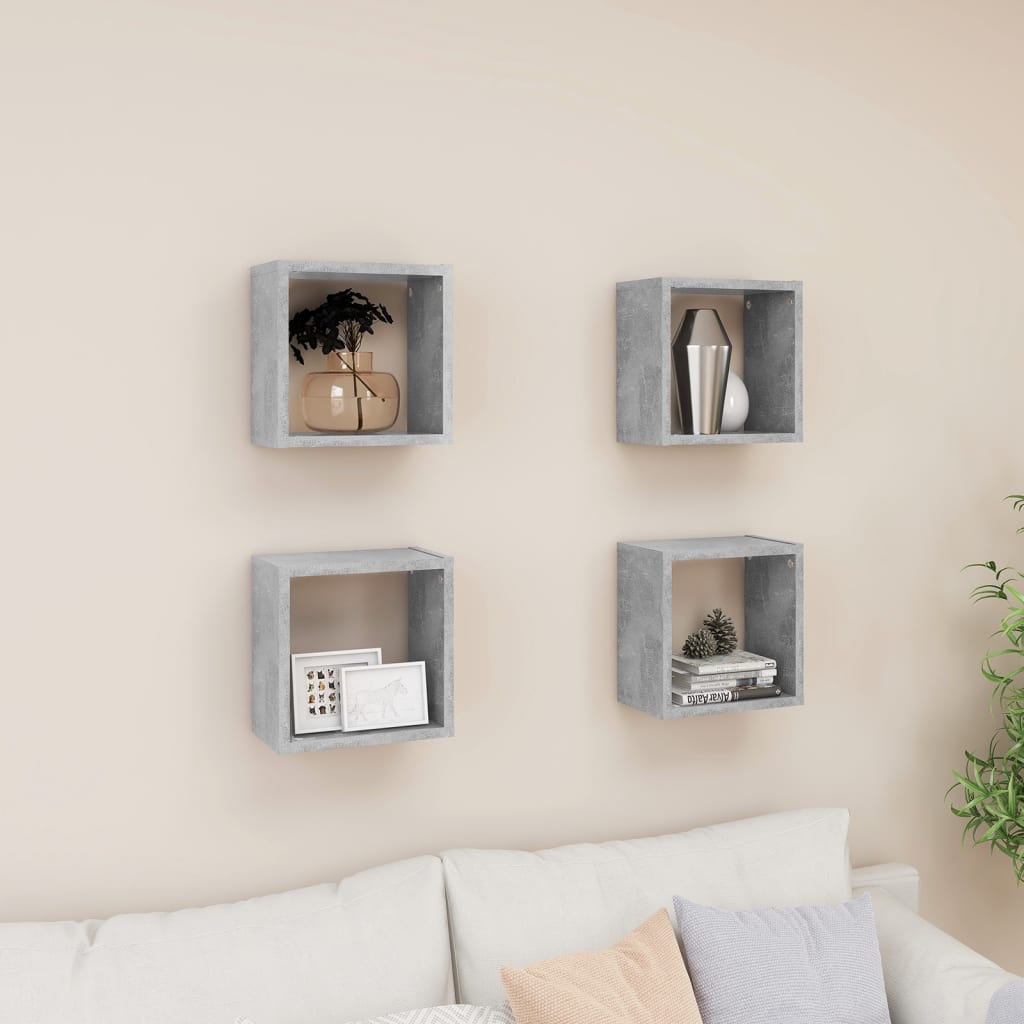 Wall Cube Shelves 4 pcs Concrete Grey 26x15x26 cm - Discount Dealers