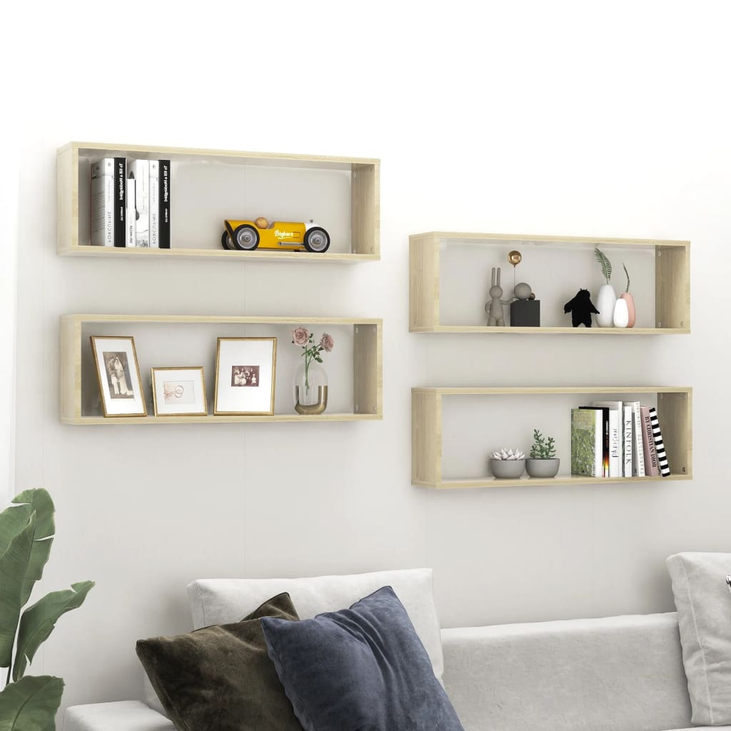 Wall Cube Shelf 4 pcs Sonoma Oak 80x15x26.5 cm Engineered Wood - All Things Good