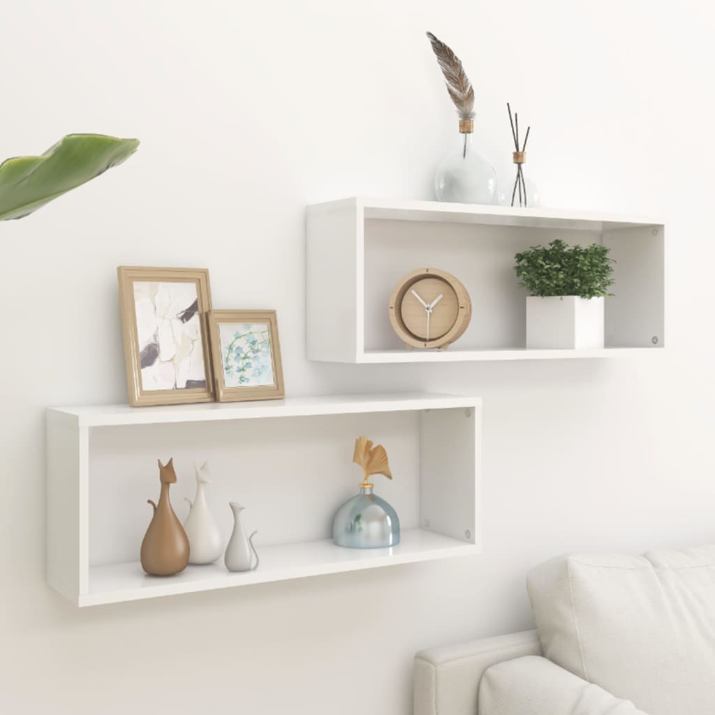 Wall Cube Shelf 2 pcs White 60x15x23 cm Engineered Wood - Decor Base