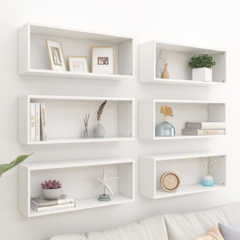 Wall Cube Shelf 6 Pieces White 60x15x23 cm Engineered Wood - Decor Base