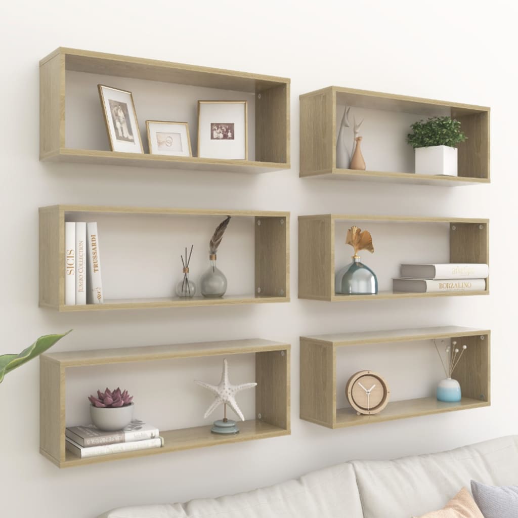 Wall Cube Shelf 6 pcs Sonoma Oak 60x15x23 cm Engineered Wood - Decor Base
