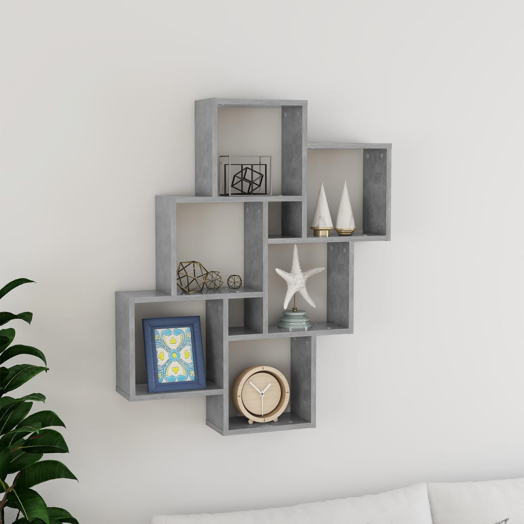 Wall Cube Shelf Concrete Grey 78x15x93 cm Engineered Wood - Tyrell & Tyrell