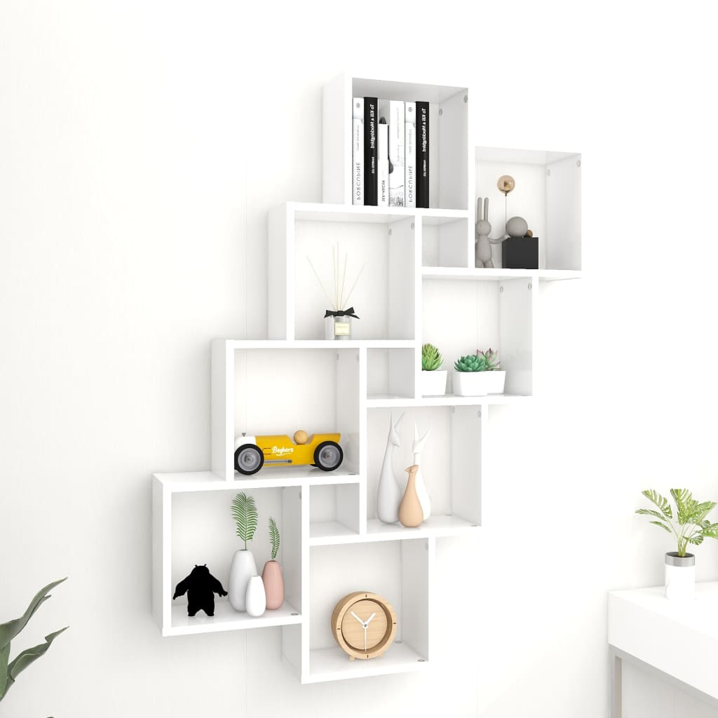 Wall Cube Shelf White 90x15x119 cm Engineered Wood - Brittle & Co