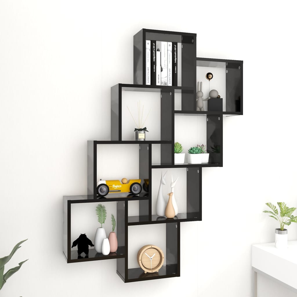 Wall Cube Shelf Black 90x15x119 cm Engineered Wood - Sid & Sam
