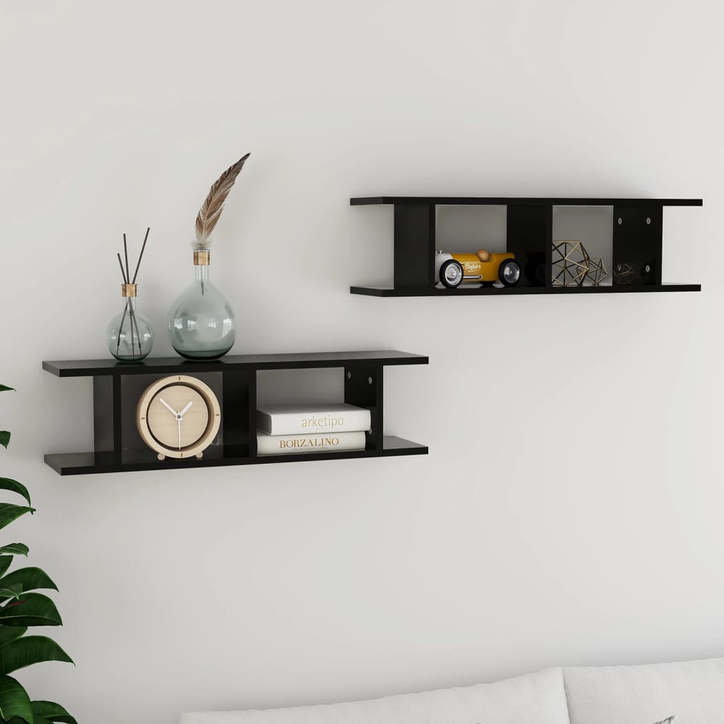 Wall Shelves 2 pcs Black 75x18x20 cm Engineered Wood - Design Hut