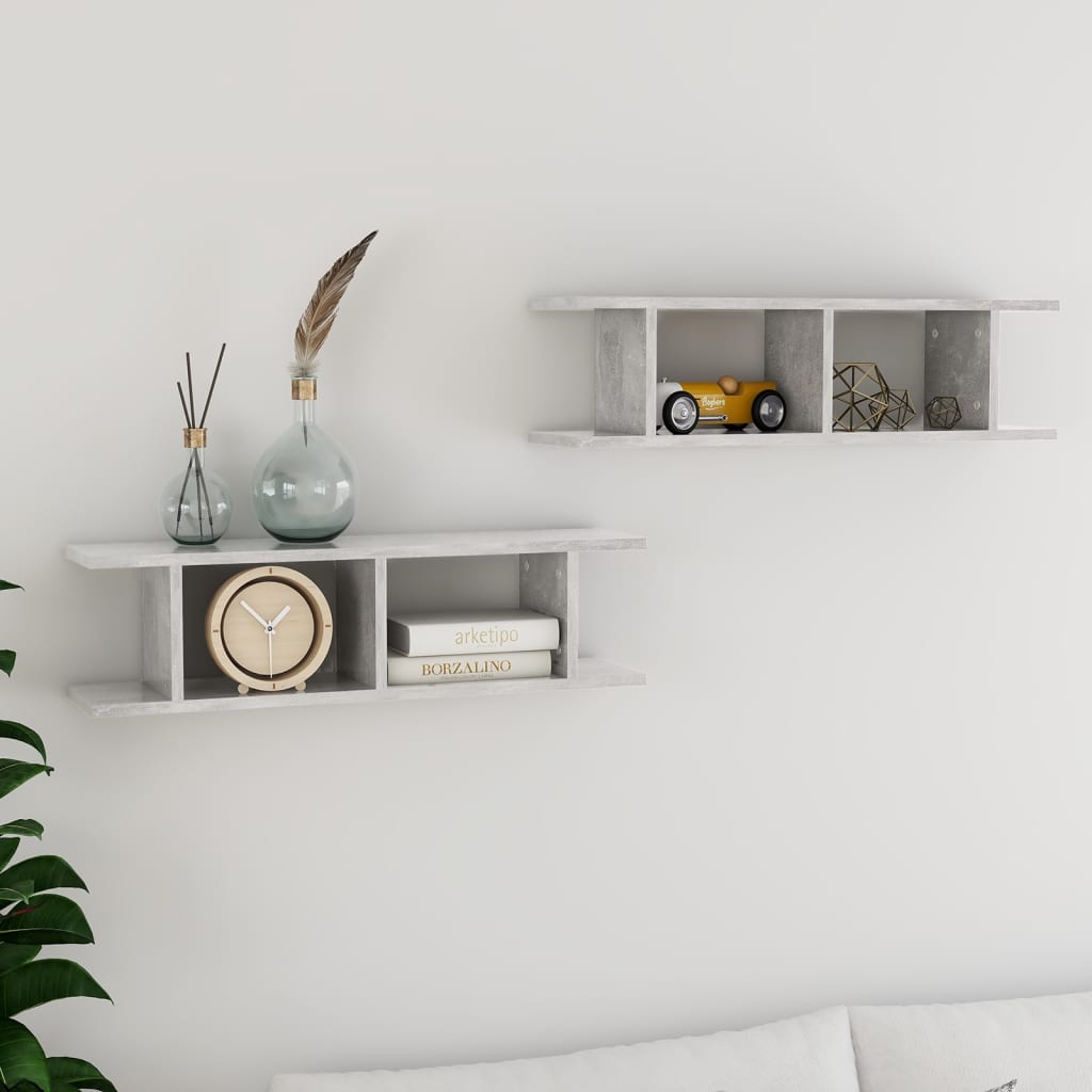 Wall Shelves 2 pcs Concrete Grey 75x18x20 cm Engineered Wood - Unbeatable Bargains