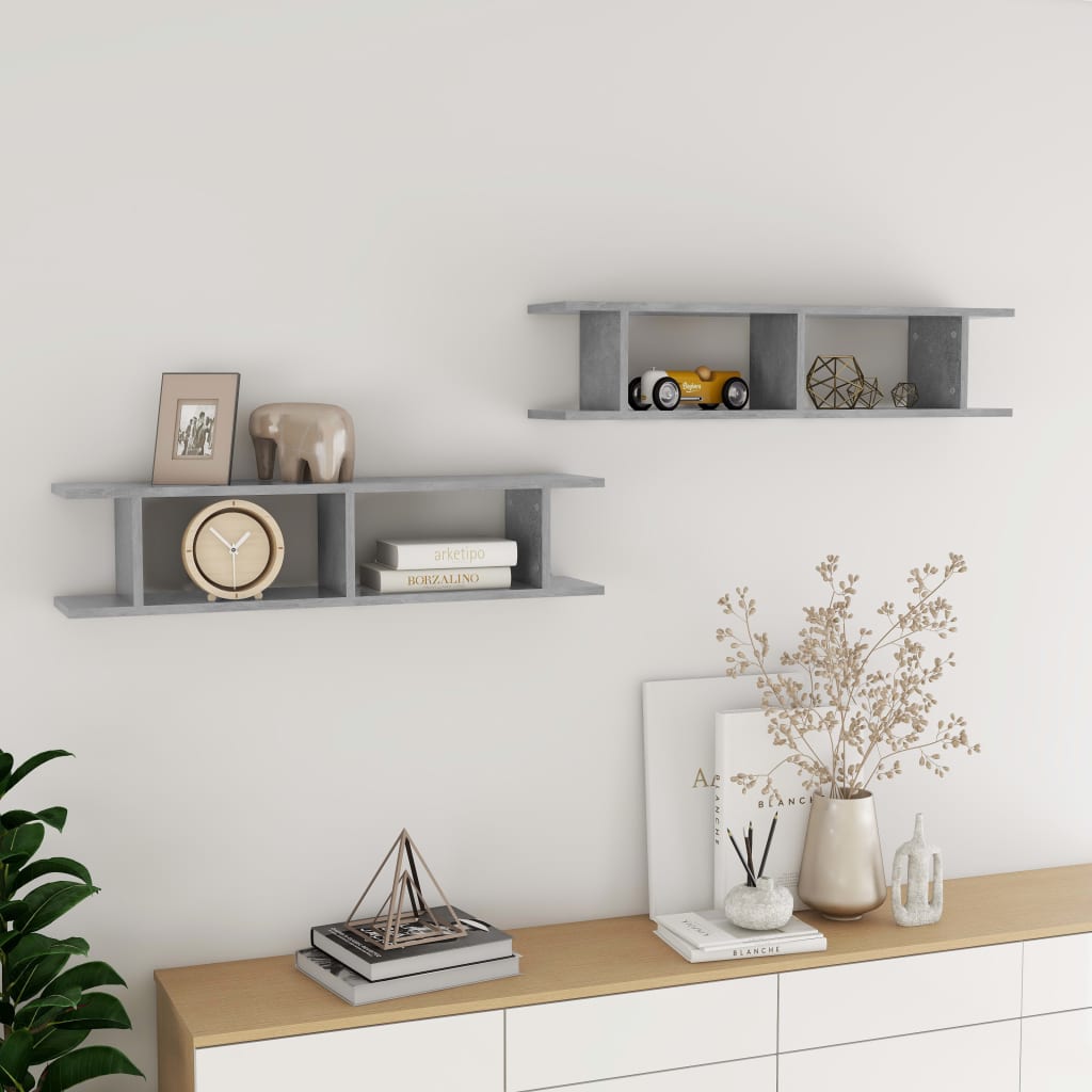Wall Shelf 2 pcs Concrete Grey 90x18x20 cm Engineered Wood - Decor Base