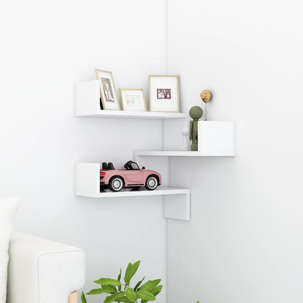 Wall Corner Shelf White 40x40x50 cm Engineered Wood - Decor Base