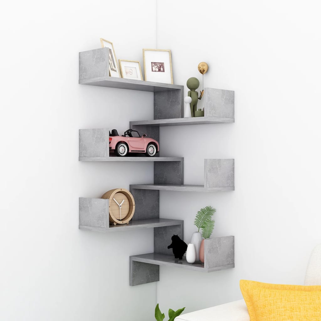 Wall Corner Shelf 2 pcs Concrete Grey 40x40x50 cm Engineered Wood - Casper Homes