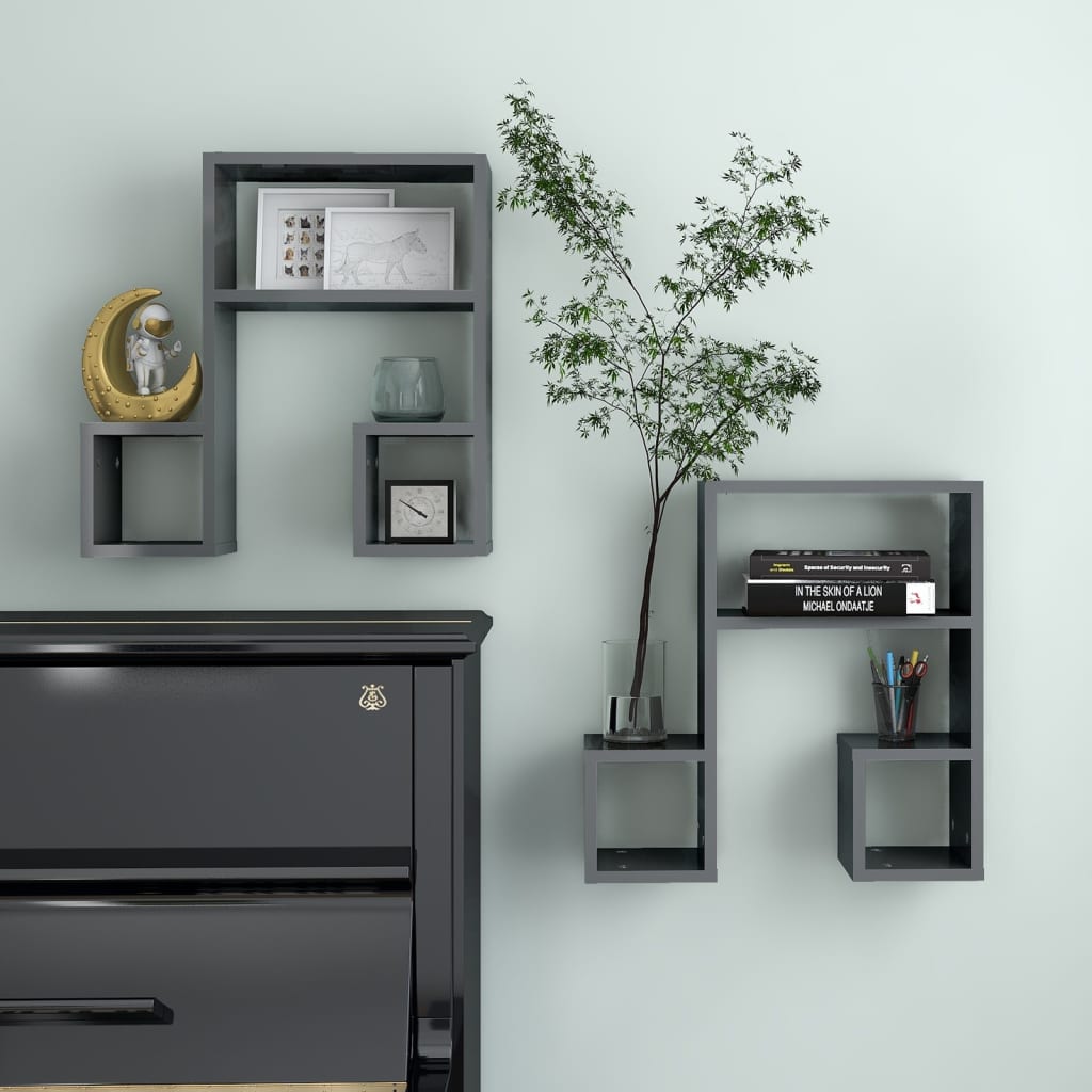 Wall Shelf 2 pcs High Gloss Grey 50x15x50 cm Engineered Wood - Decor Base