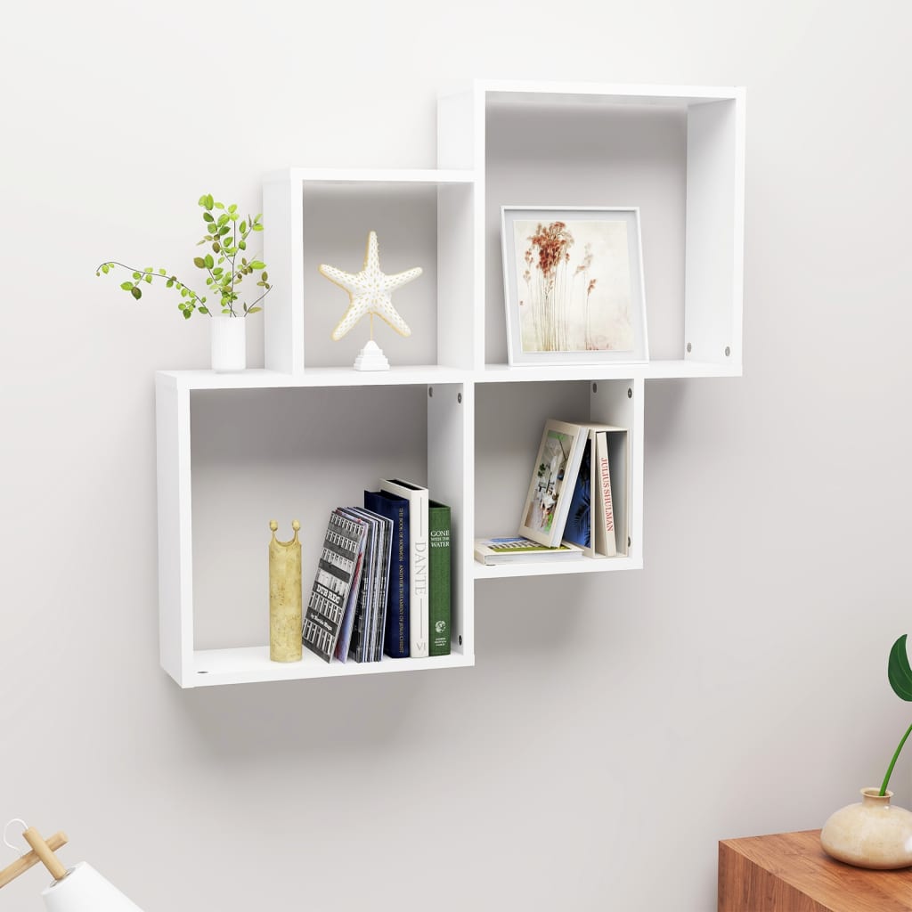 Wall Cube Shelf White 80x15x78.5 cm Engineered Wood - R and M Furniture