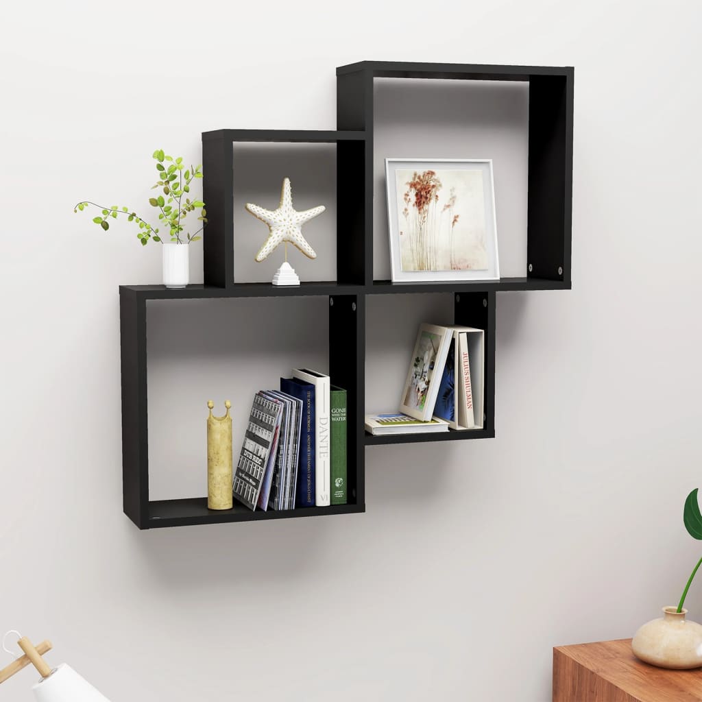 Wall Cube Shelf Black 80x15x78.5 cm Engineered Wood - Unbeatable Bargains