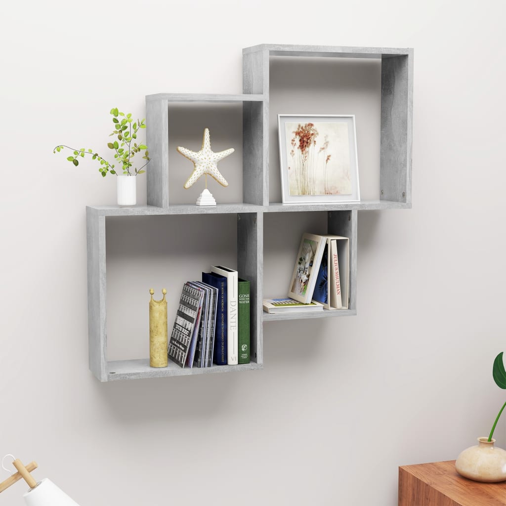 Wall Cube Shelf Concrete Grey 80x15x78.5 cm Engineered Wood - Decor Base