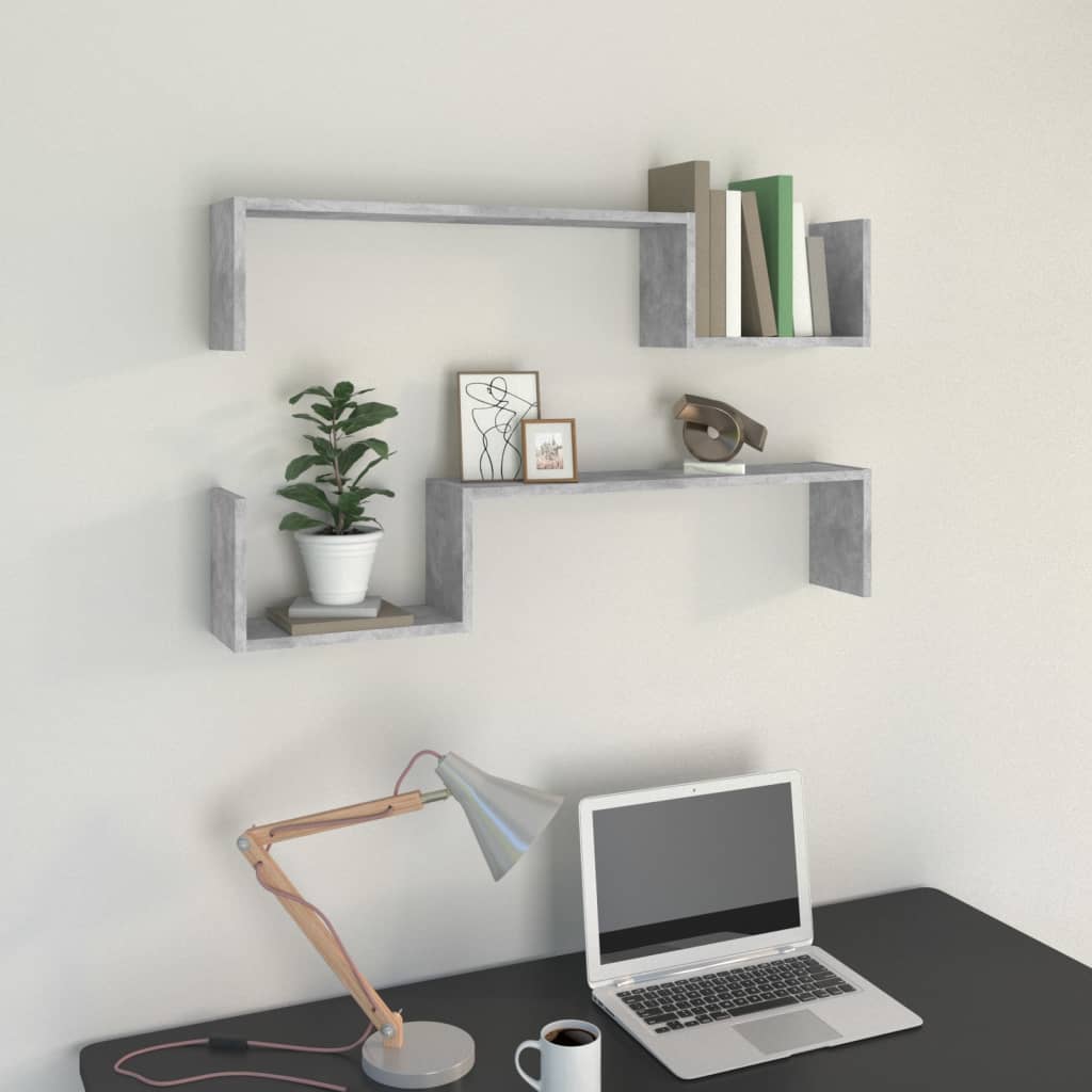 Wall Shelf 2 pcs Concrete Grey 100x15x20 cm Engineered Wood - Design Hut