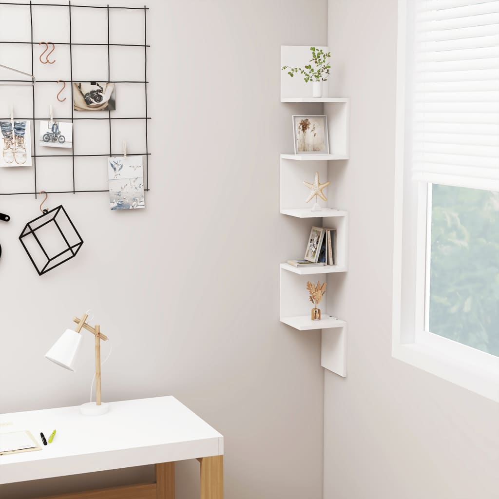 Wall Corner Shelf White 20x20x127.5 cm Engineered Wood - Decor Base