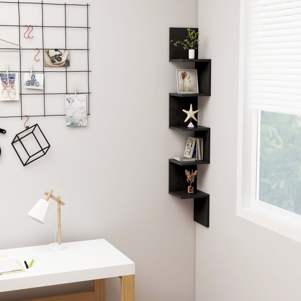 Wall Corner Shelf Black 20x20x127.5 cm Engineered Wood - Millennium Furniture