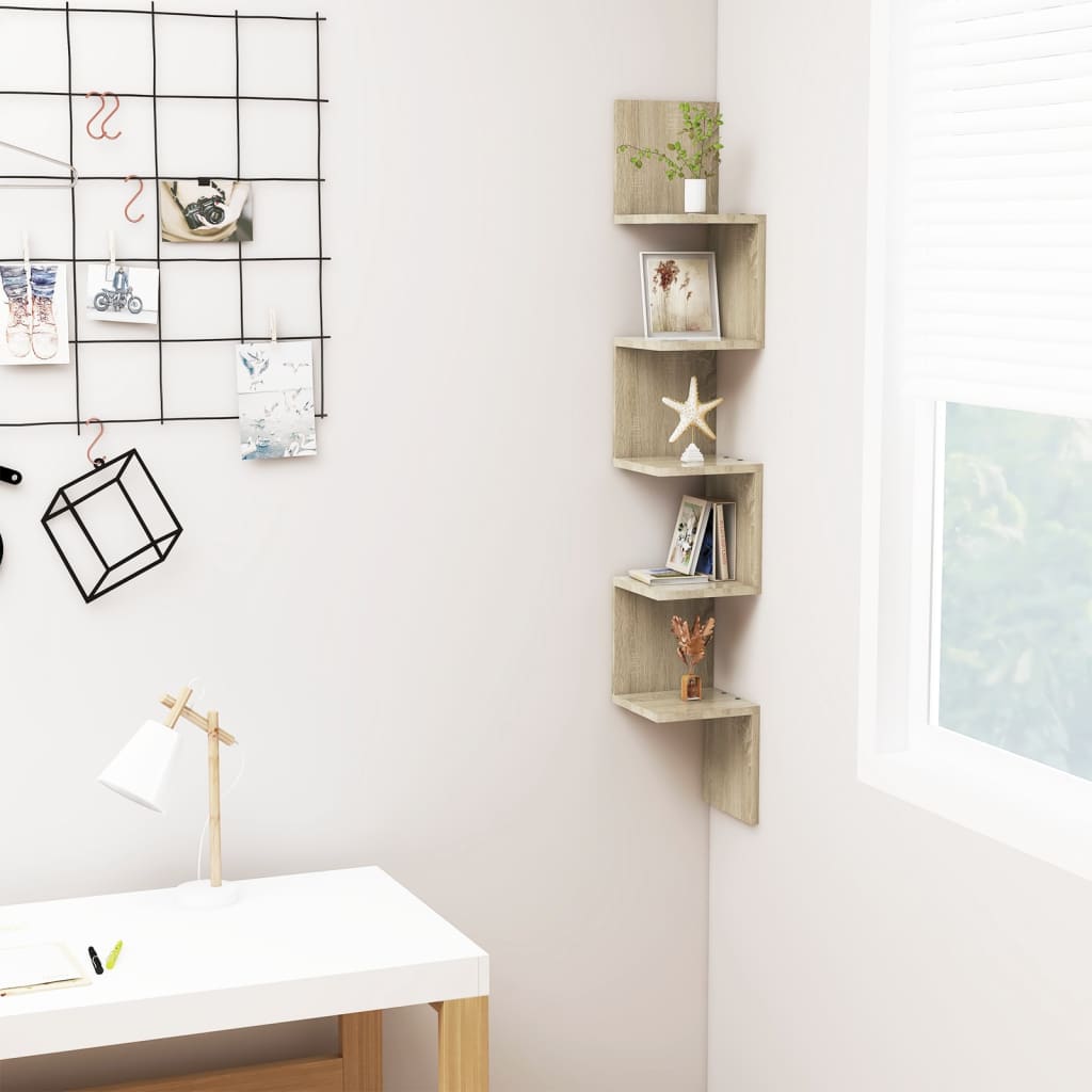 Wall Corner Shelf Sonoma Oak 20x20x127.5 cm Engineered Wood - Brittle & Co