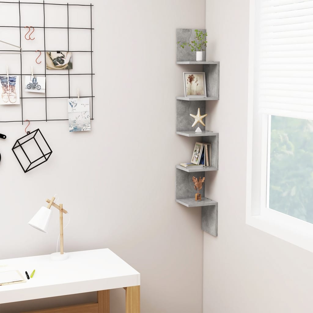 Wall Corner Shelf Concrete Grey 20x20x127.5 cm Engineered Wood - Sid & Sam