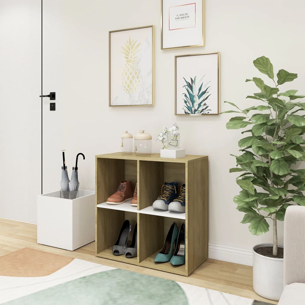 Hall Shoe Cabinet White and Sonoma Oak 105x35.5x70 cm Engineered Wood - Merkel Designers