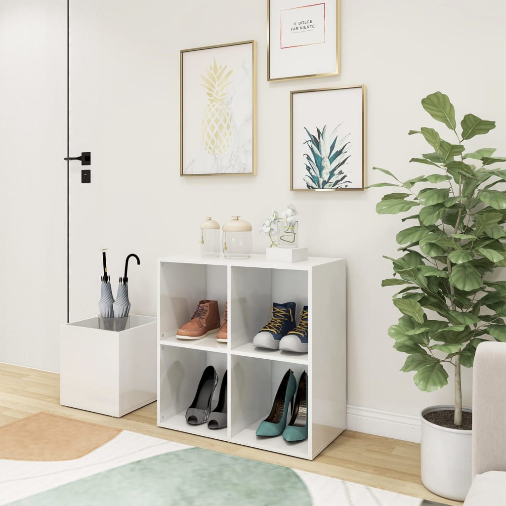 Hall Shoe Cabinet High Gloss White 105x35.5x70 cm Engineered Wood - The Home Maker