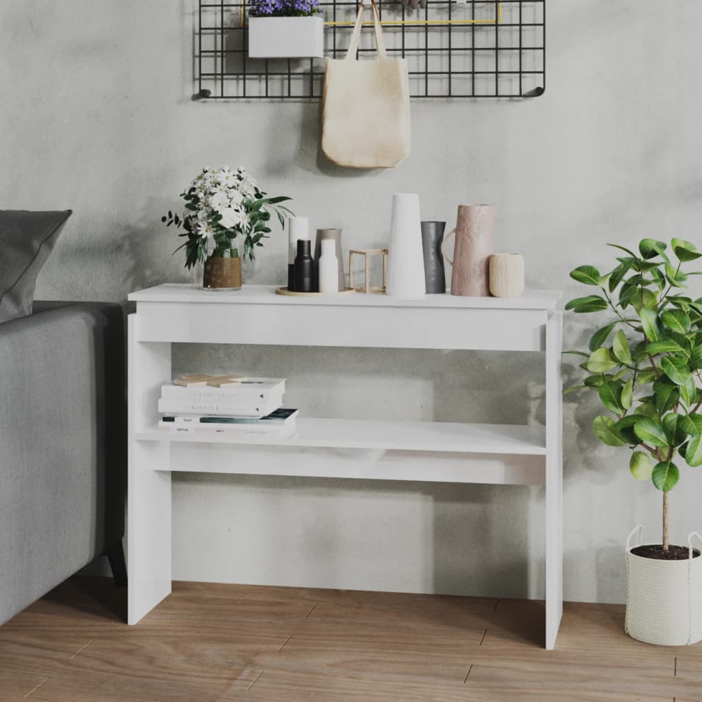 Console Table High Gloss White 102x30x80 cm Engineered Wood - Design Hut