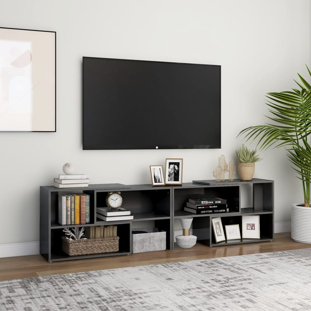 TV Cabinet High Gloss Grey 149x30x52 cm Engineered Wood - The Home Maker