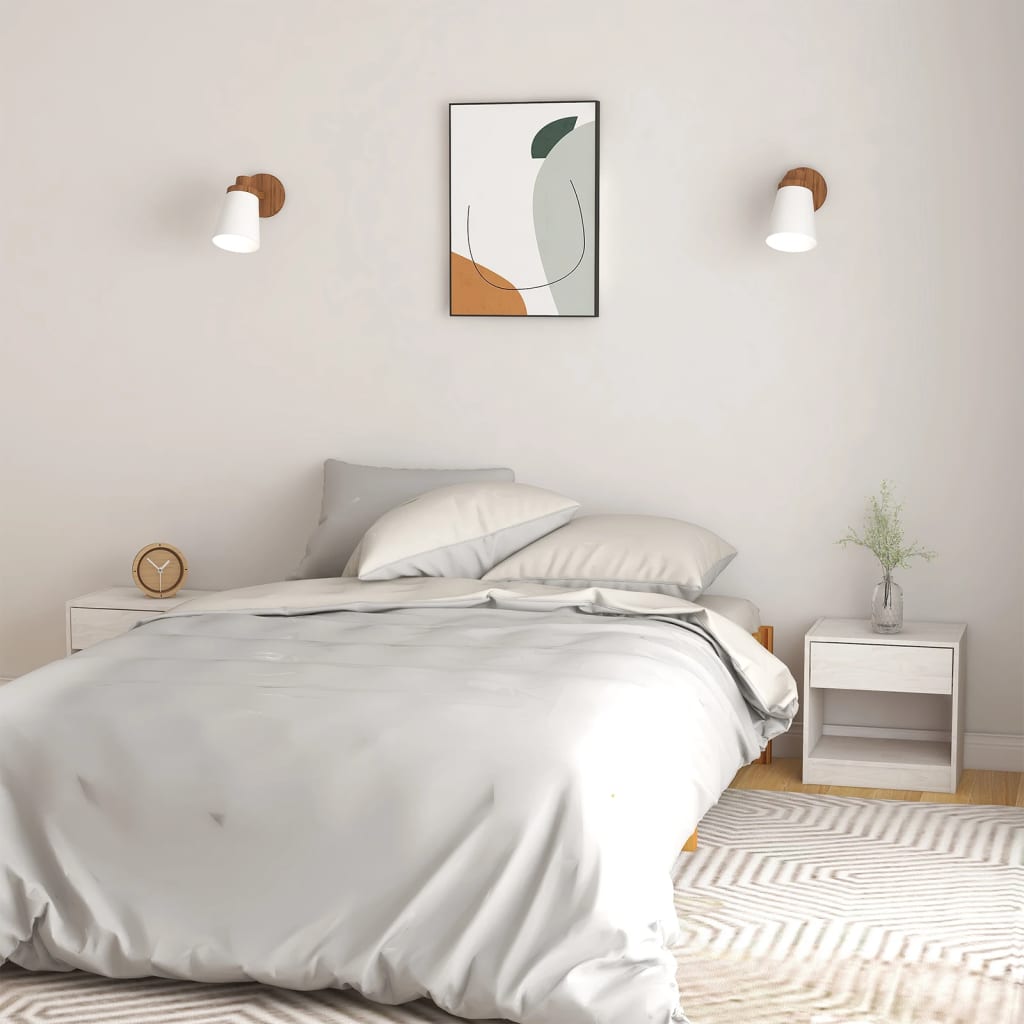 Bedside Table - SHERMAN 2 Piece Nightstand White 40cm - Discount Dealers