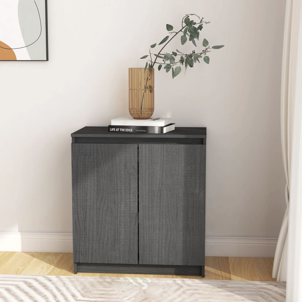 Side Cabinet Grey 60x36x65 cm Solid Pinewood - Design Hut