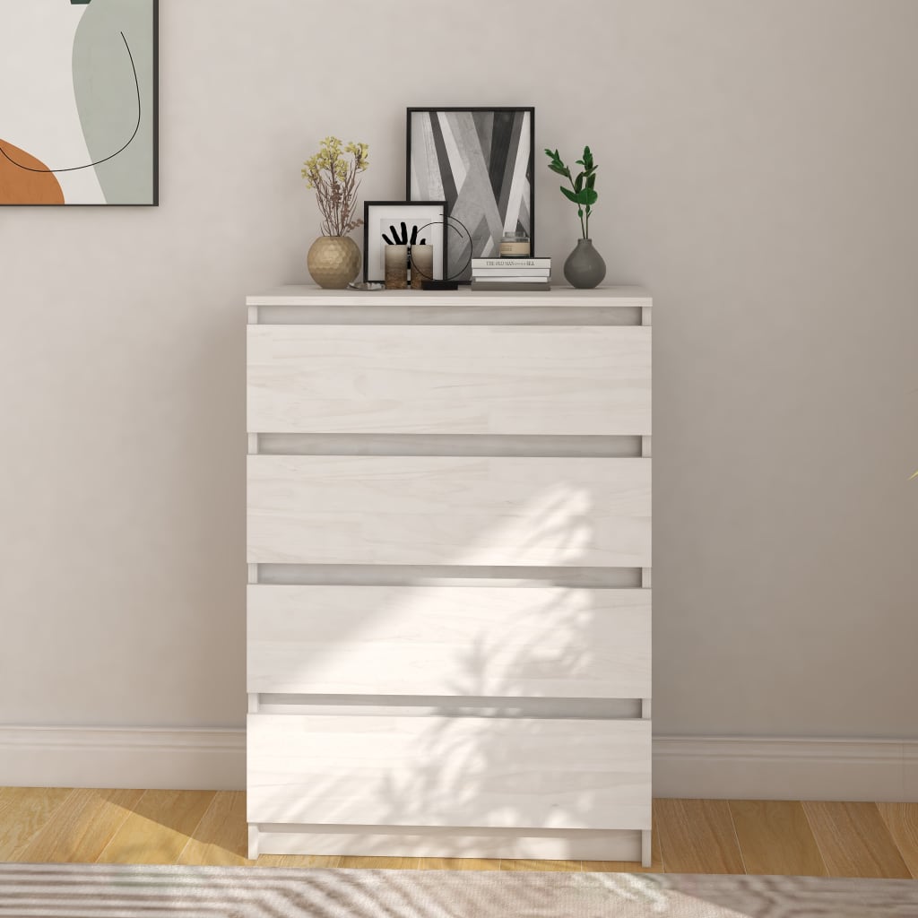 Side Cabinet White 60x36x84 cm Solid Pinewood - Unbeatable Bargains
