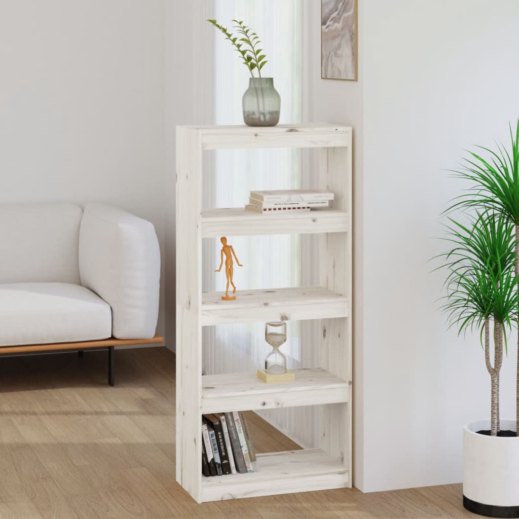 Book Cabinet/Room Divider White 60x30x135.5 cm Solid Wood Pine - Millennium Furniture