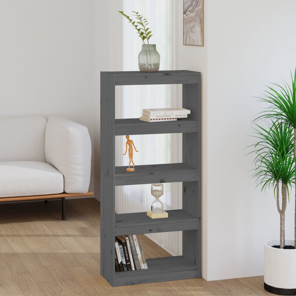 Book Cabinet/Room Divider Grey 60x30x135.5 cm Solid Wood Pine - Tyrell & Tyrell