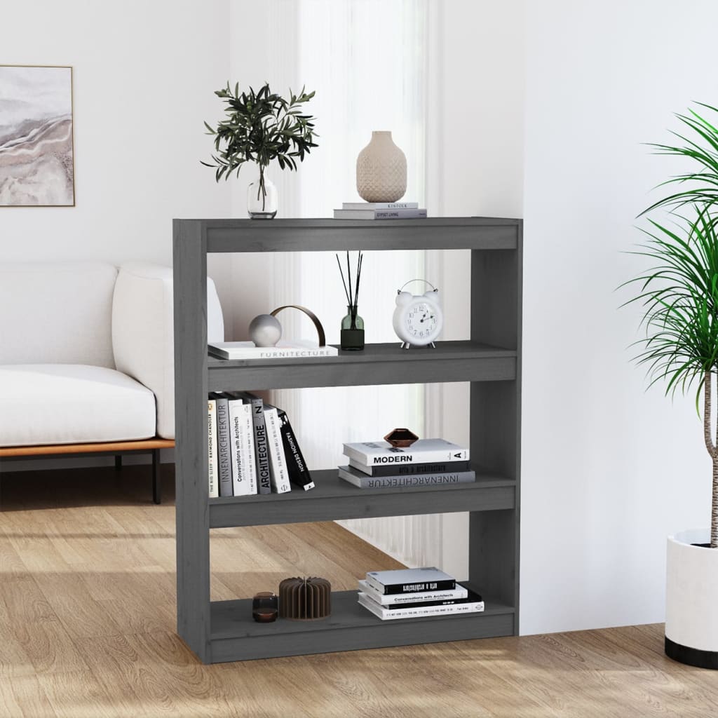 Book Cabinet/Room Divider Grey 80x30x103.5 cm Solid Wood Pine - Sid & Sam
