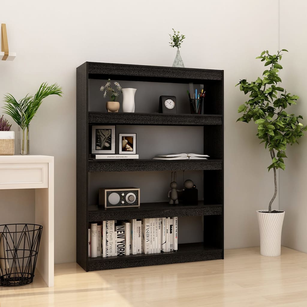 Book Cabinet/Room Divider Black 100x30x135.5 cm Solid Pinewood - Tyrell & Tyrell