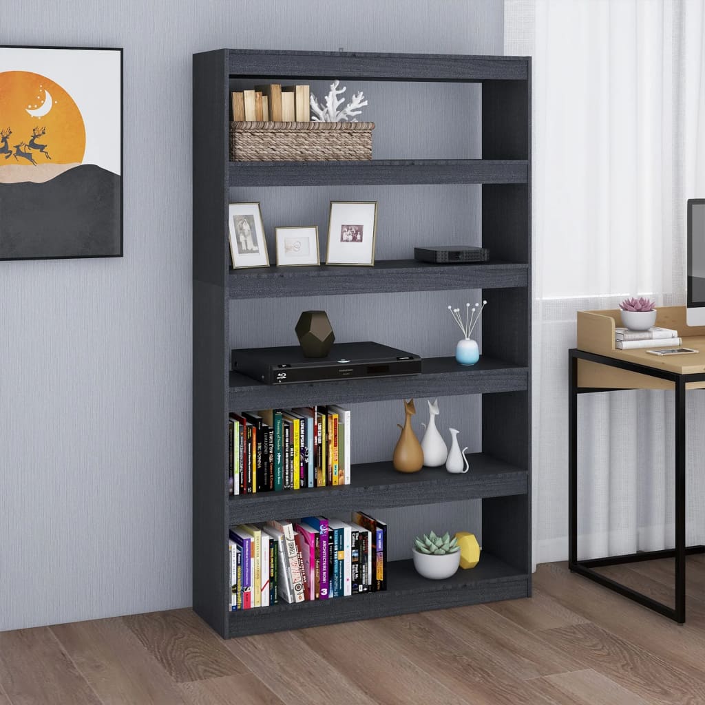 Book Cabinet/Room Divider Grey 100x30x167.5 cm Solid Pinewood - Design Hut