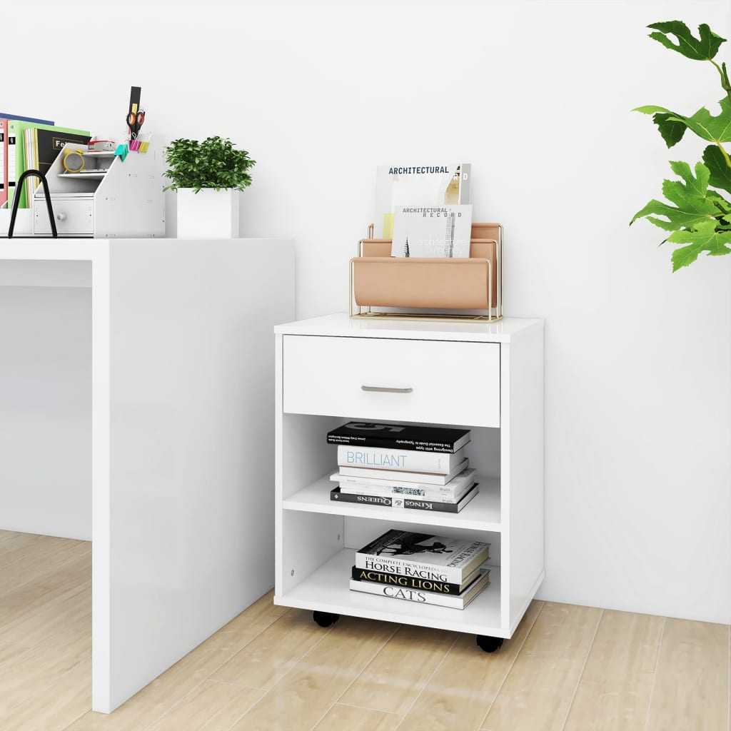 Rolling Cabinet White 46x36x59 cm Engineered Wood - Direct Imports