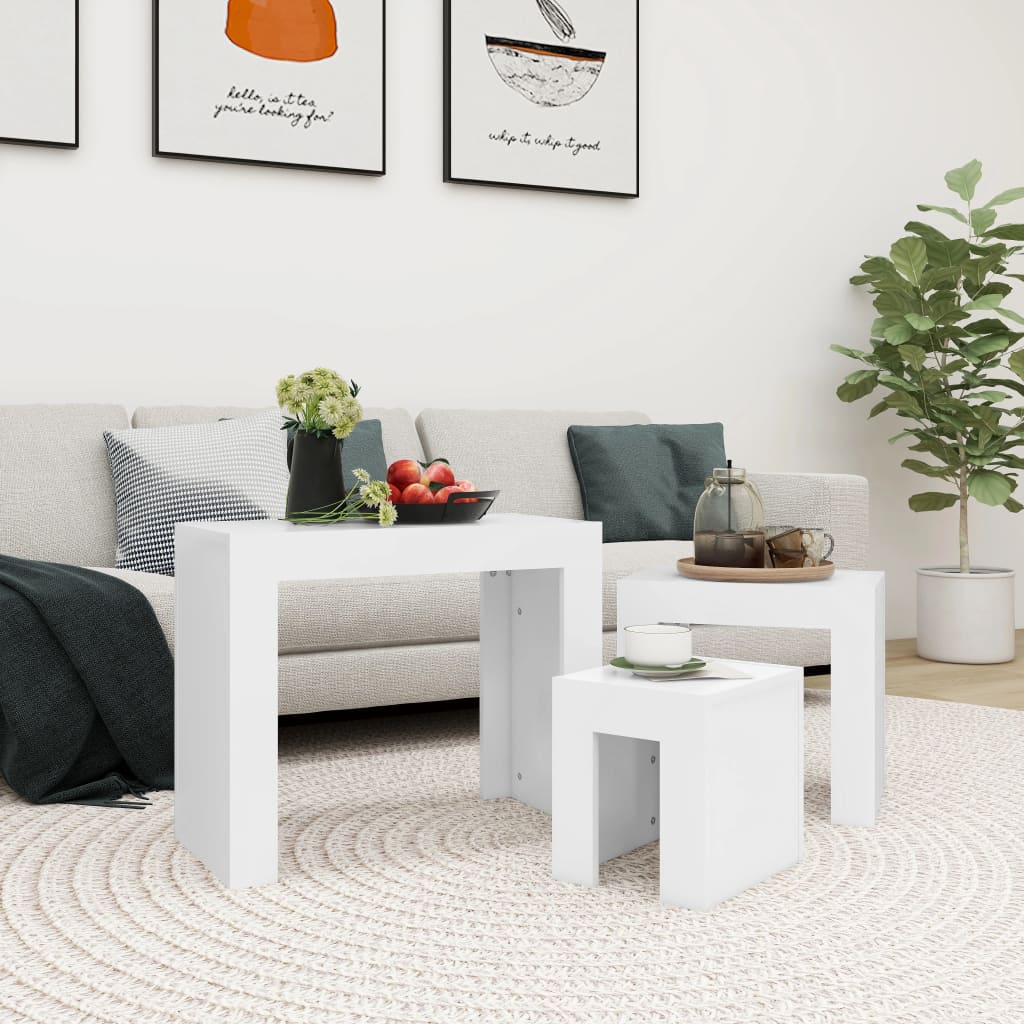 Nesting Coffee Tables 3 pcs White Engineered Wood - Design Hut