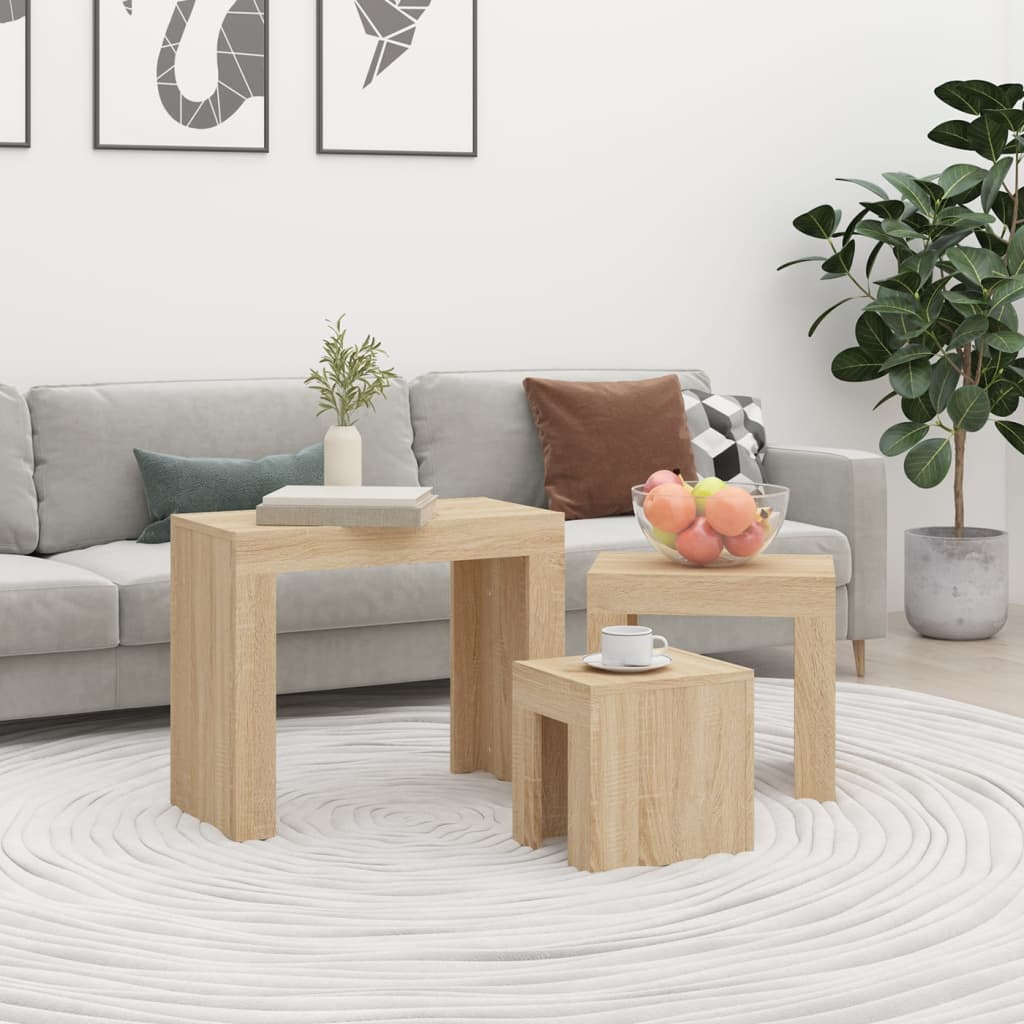 Nesting Coffee Tables 3 Pieces Sonoma Oak Engineered Wood - Design Hut