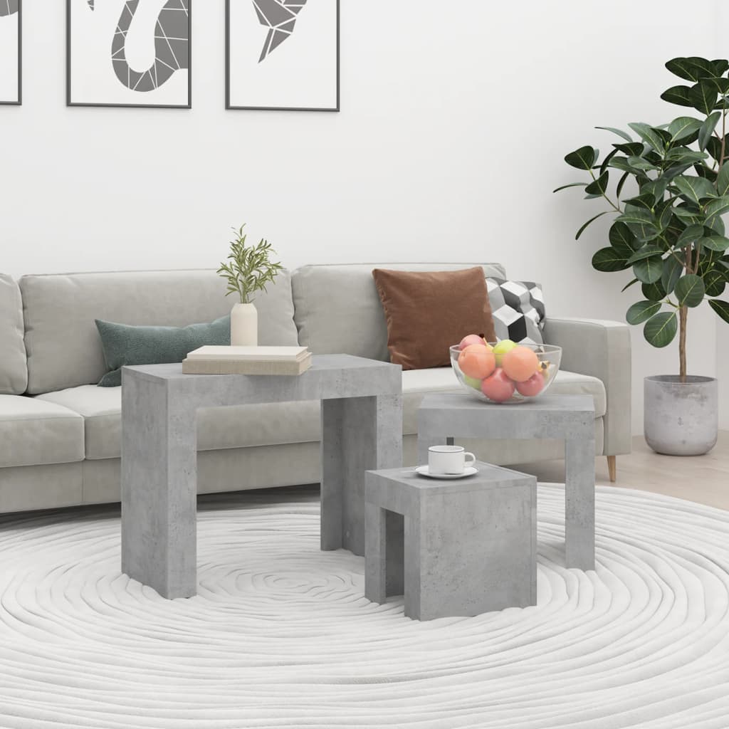 Nesting Coffee Tables 3 pcs Concrete Grey Engineered Wood - Merkel Designers