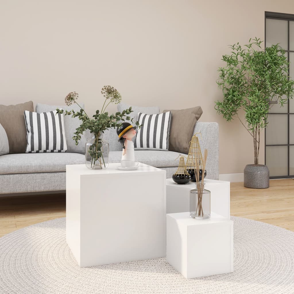 Side Tables 3 pcs White Engineered Wood - Decor Base