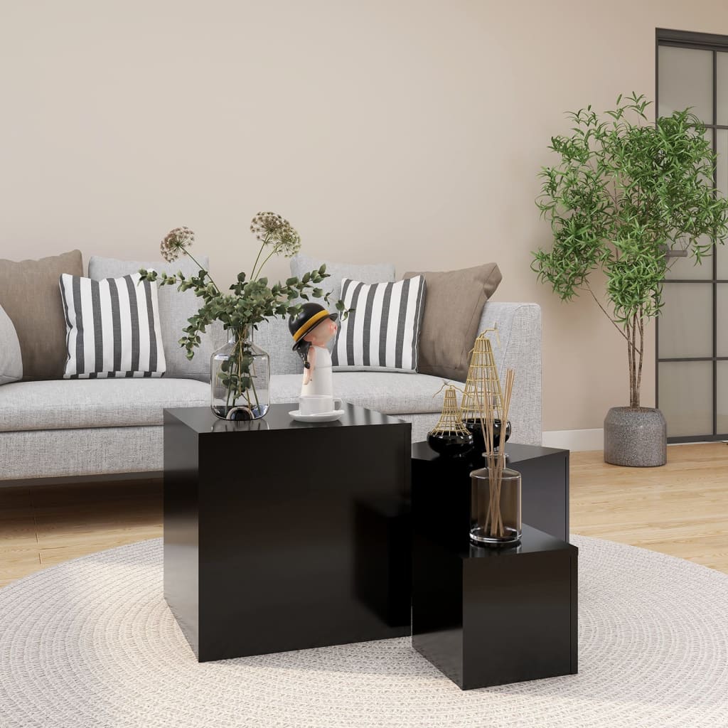 Side Tables 3 pcs Black Engineered Wood - Merlin Deals