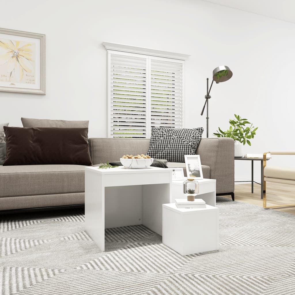 Nesting Tables 3 pcs White Engineered Wood - Design Hut
