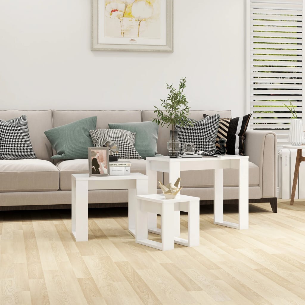 Nesting Tables 3 pcs White Engineered Wood - Decor Base