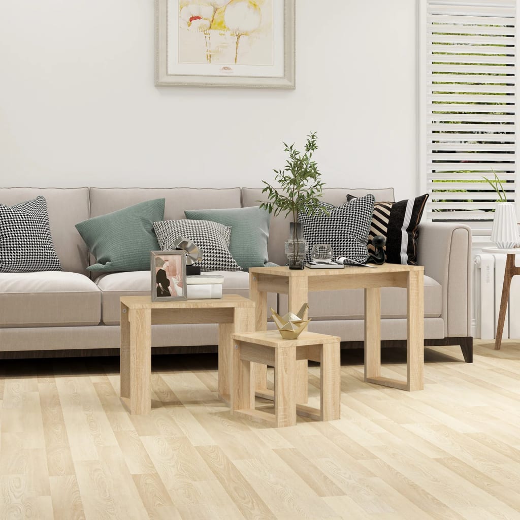 Nesting Tables 3 pcs Sonoma Oak Engineered Wood - Discount Dealers