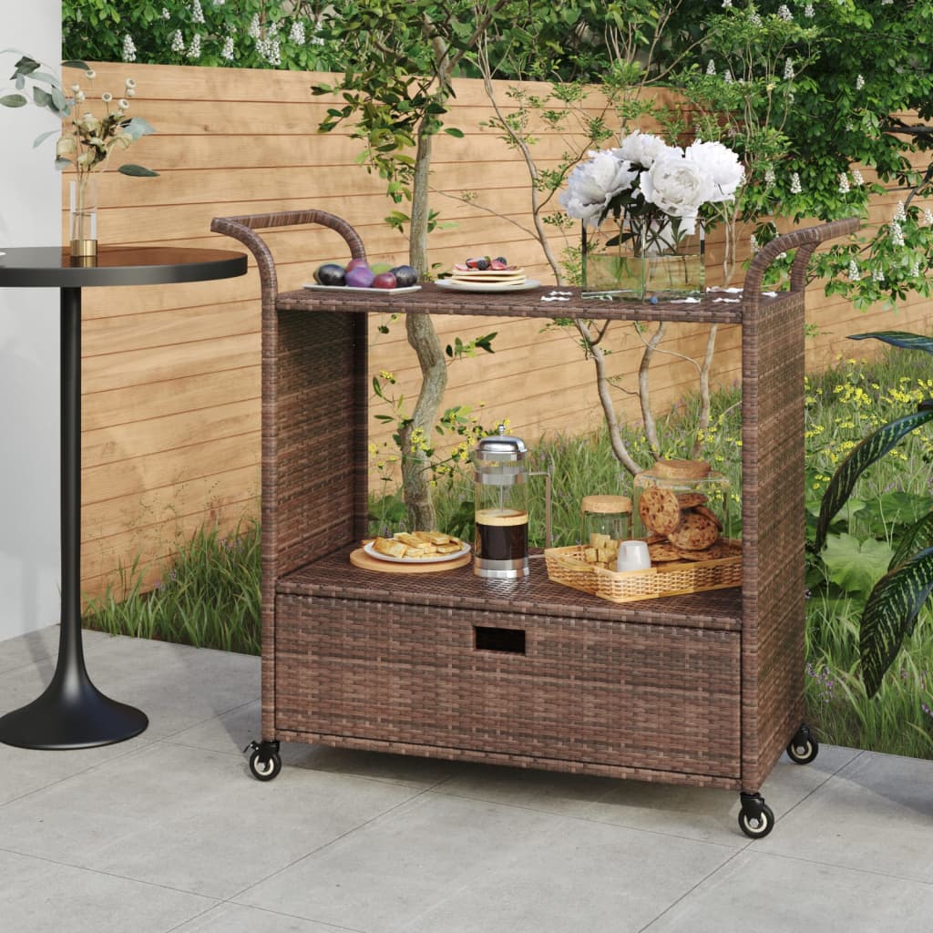 Bar Cart with Drawer Brown 100x45x97 cm Poly Rattan - Tyrell & Tyrell