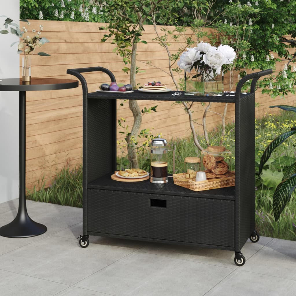 Bar Cart with Drawer Black 100x45x97 cm Poly Rattan - Merkel Designers