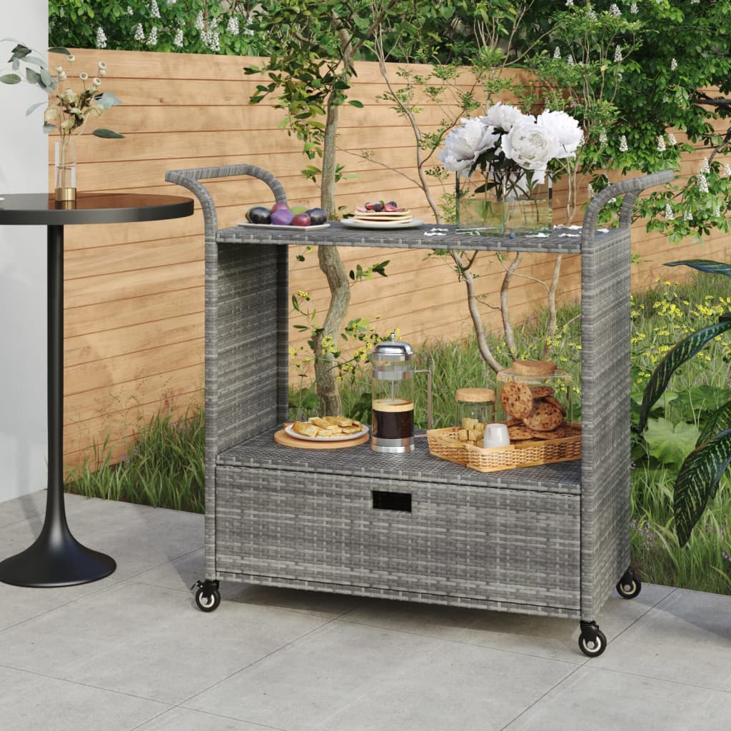 Bar Cart with Drawer Grey 100x45x97 cm Poly Rattan - Direct Imports