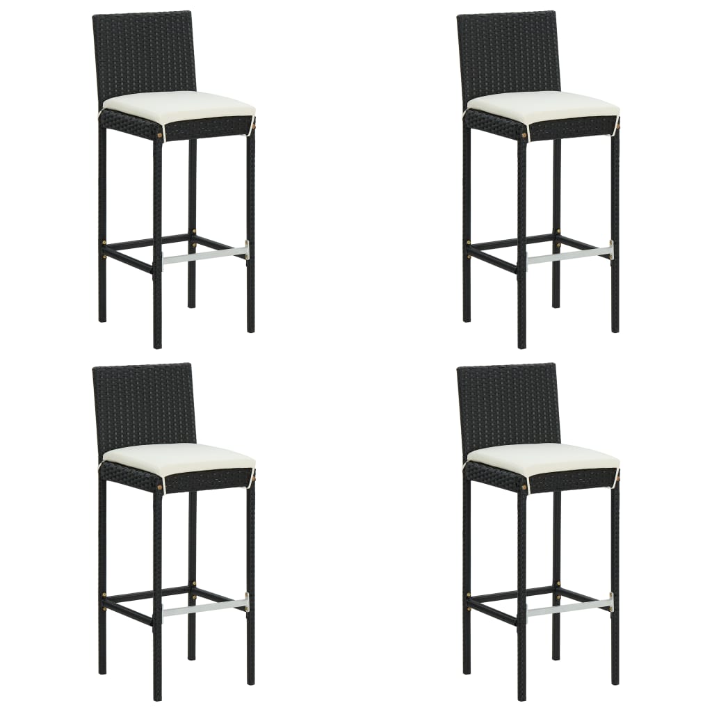 Garden Bar Stools with Cushions 4 pcs Black Poly Rattan - Direct Imports